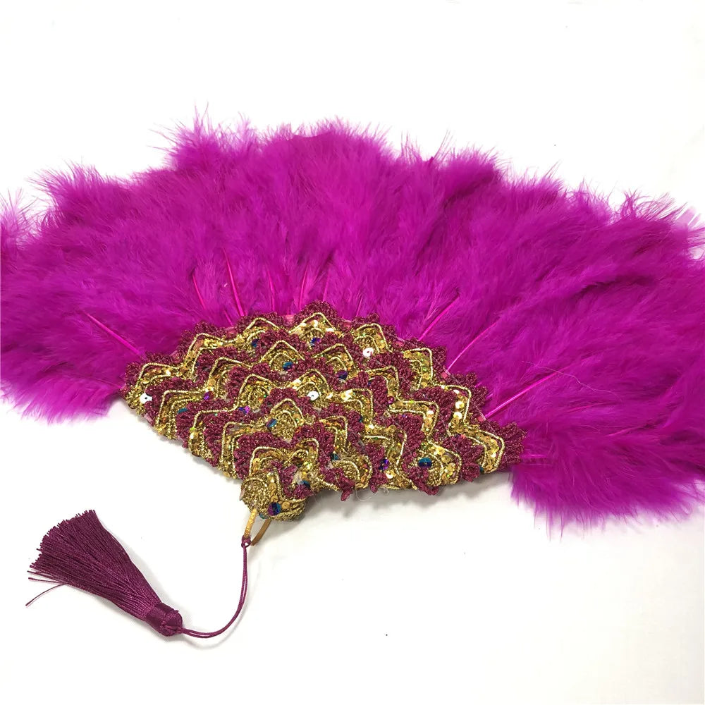 Éventail  en Plumes Demi-Cercle – Éventail Mariage Fait Main en Plumes avec Pierres Cristal – Éventail Mariée Élégant pour Cérémonie, Soirée & Décoration