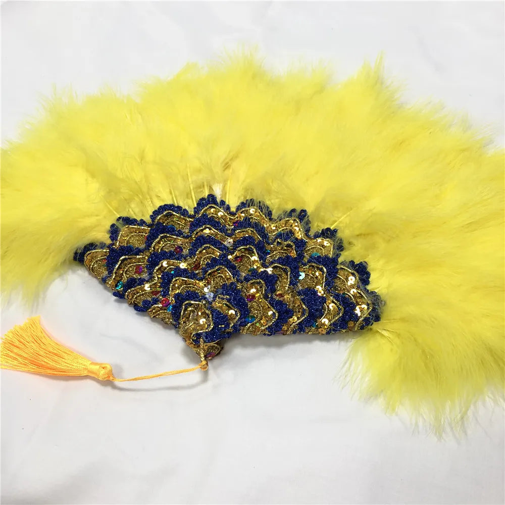 Éventail  en Plumes Demi-Cercle – Éventail Mariage Fait Main en Plumes avec Pierres Cristal – Éventail Mariée Élégant pour Cérémonie, Soirée & Décoration