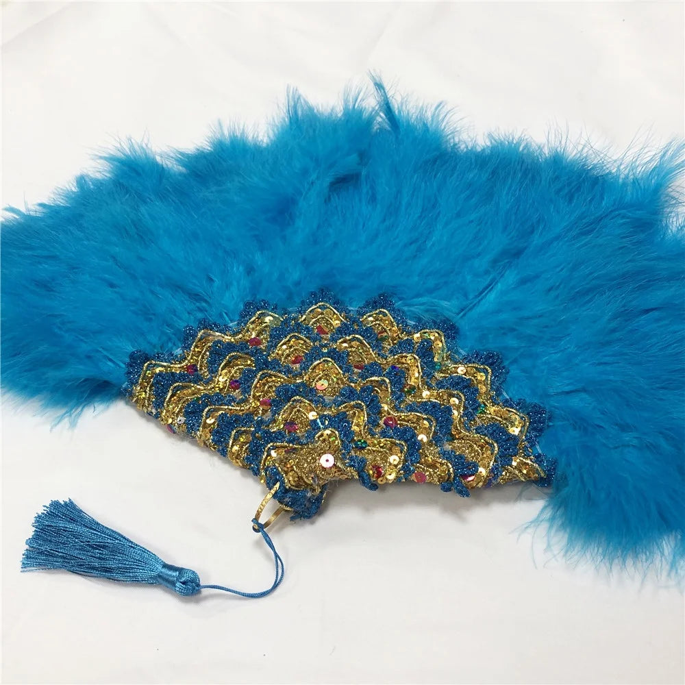 Éventail  en Plumes Demi-Cercle – Éventail Mariage Fait Main en Plumes avec Pierres Cristal – Éventail Mariée Élégant pour Cérémonie, Soirée & Décoration