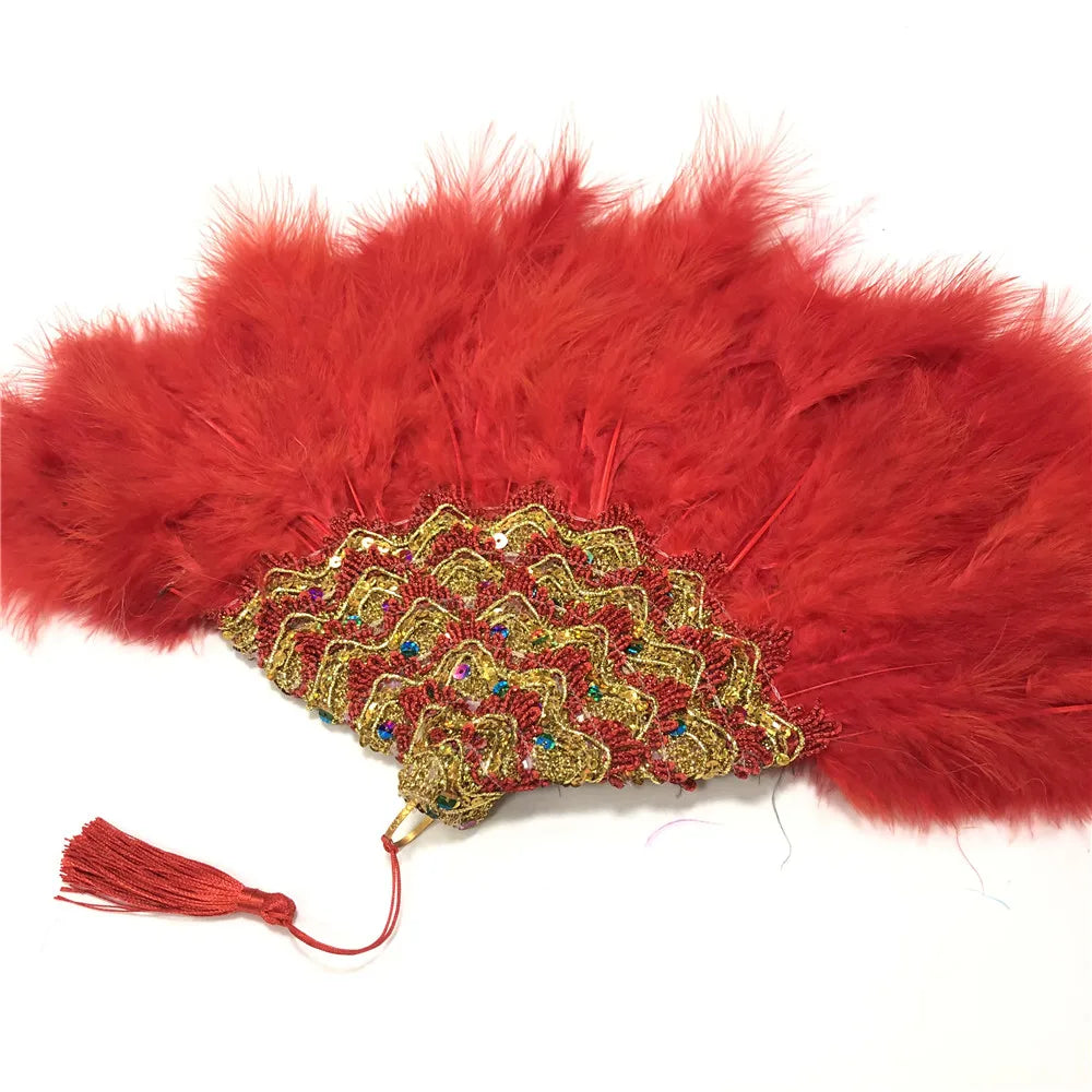 Éventail  en Plumes Demi-Cercle – Éventail Mariage Fait Main en Plumes avec Pierres Cristal – Éventail Mariée Élégant pour Cérémonie, Soirée & Décoration