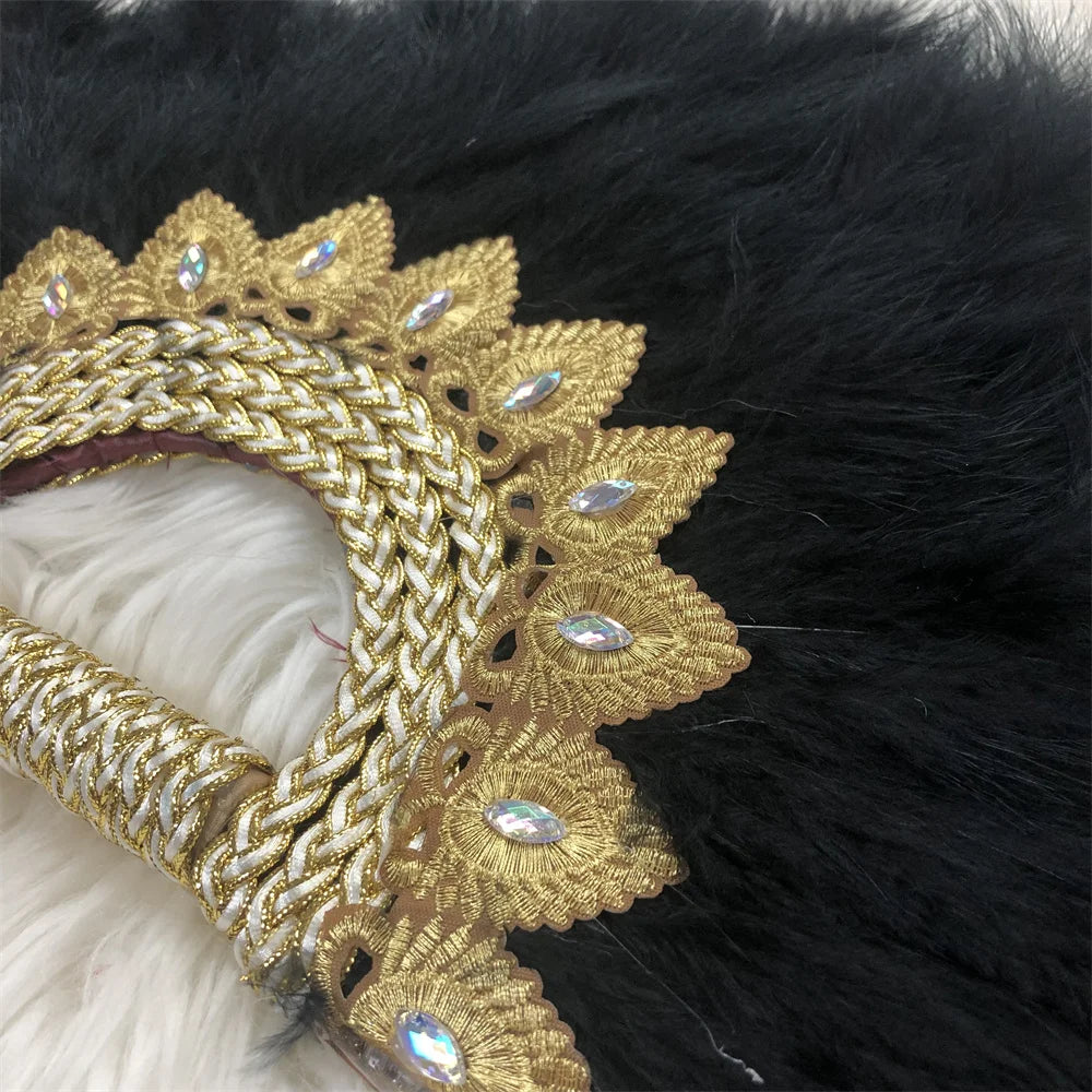 Éventail  en Plumes Demi-Cercle – Éventail Mariage Fait Main en Plumes avec Pierres Cristal – Éventail Mariée Élégant pour Cérémonie, Soirée & Décoration