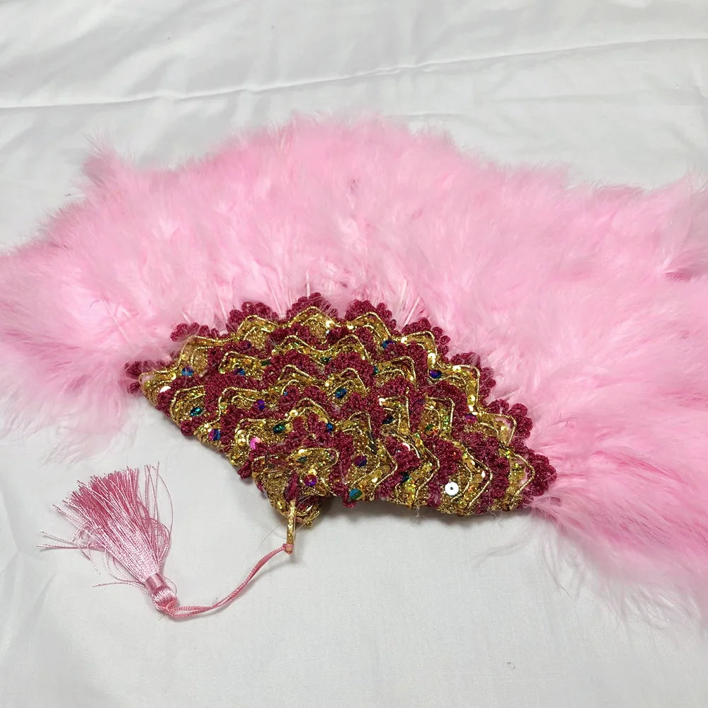 Éventail  en Plumes Demi-Cercle – Éventail Mariage Fait Main en Plumes avec Pierres Cristal – Éventail Mariée Élégant pour Cérémonie, Soirée & Décoration