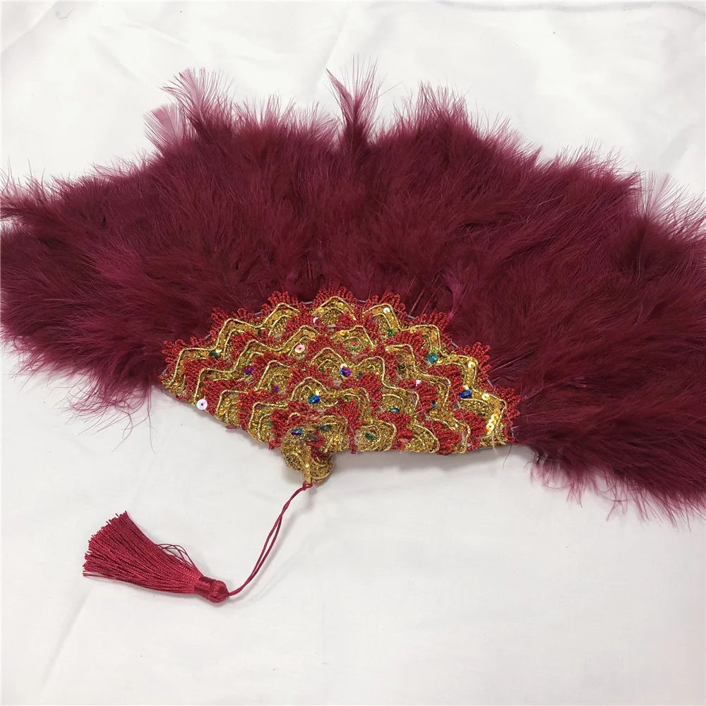 Éventail  en Plumes Demi-Cercle – Éventail Mariage Fait Main en Plumes avec Pierres Cristal – Éventail Mariée Élégant pour Cérémonie, Soirée & Décoration