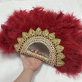 Éventail  en Plumes Demi-Cercle – Éventail Mariage Fait Main en Plumes avec Pierres Cristal – Éventail Mariée Élégant pour Cérémonie, Soirée & Décoration