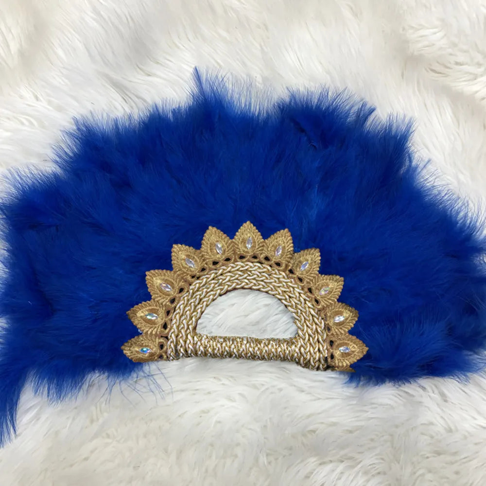 Éventail  en Plumes Demi-Cercle – Éventail Mariage Fait Main en Plumes avec Pierres Cristal – Éventail Mariée Élégant pour Cérémonie, Soirée & Décoration